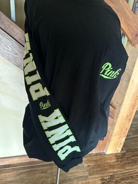 PINK Victoria's Secret BlackOversizr Long Sleeve Tee with Neon Green Logo